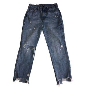 Rewash Size 11 Real Curve Mom Jeans Light Wash Elastic Waist Distressed Raw Hem